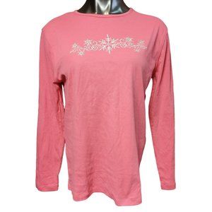 M & C Sportswear Women's Snowflake Embroidered Light Pink Top XL